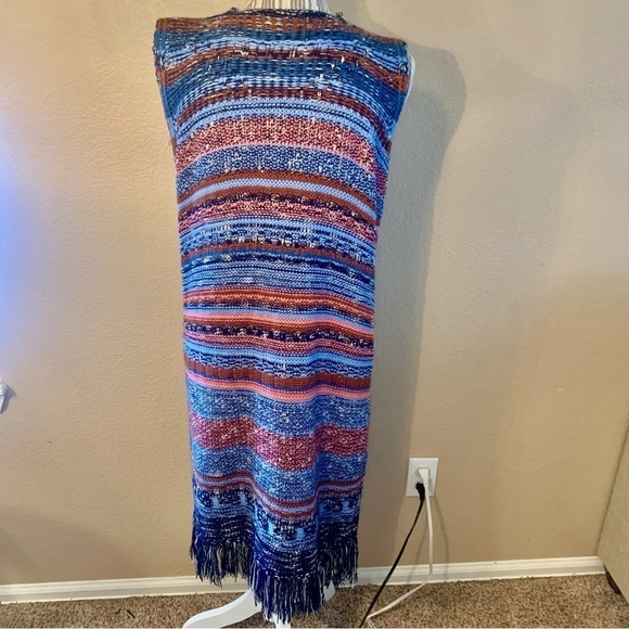 Ethereal by Paper Crane Duster Cardigan Medium Knit Open Sweater Blue Copper - Picture 10 of 16